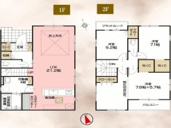 ～リビングイン階段を採用～
・リビングイン階段なので２階へ行く際、降りる際に必ずリビングを通る「ご家族の顔が見える」仕様。
・家族の距離が近づく間取となっております。
(２号棟)