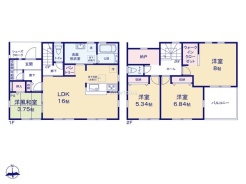 ～全居室南向きの間取り～
・各居室が南向きなので穏やかな陽の入る陽当り良好な仕様。
・明るい空間でくつろぎのお時間をお過ごしいただけます。
(１号棟)