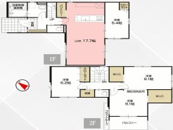 ～間取り変更も可能なプラン～
・２階１８.２帖の洋室は間仕切りを造る事で２部屋に分ける事が可能。
・ご家族の状況に応じて部屋の数を変更できるプランです。
