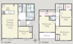 ～使い勝手の良い４ＬＤＫプラン～
・シンプルで使い勝手が良く、人気の高い４ＬＤＫのプランを採用。
・収納もしっかりございますので、お家の中がスッキリと片付きます。
