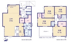 ～広々したＬＤＫを設けたプラン～
・ＬＤＫは何と２４帖。ご家族で過ごす空間だからこそ、余裕のある広さでお過ごしくださいませ。
・ご内覧の際は家具の配置などもイメージしてみてくださいね。
