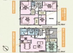 ～水回り集中プランを採用～
・キッチン・洗面など水回りを集中させることで家事のしやすい間取。
・日々の事なので家事導線もご見学の際にぜひチェックしてみてください。
(１号棟)