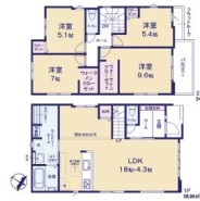 ～間取り変更も可能なプラン～
・２２．３帖のLDKは間仕切りを造る事で２部屋に分ける事が可能。
・ご家族の状況に応じて部屋の数を変更できるプランです。
