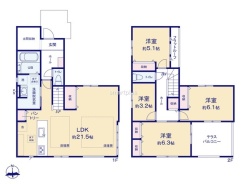 ~間取り変更も可能なプラン~
・1階21.5帖のLDKは間仕切りを造る事で2部屋に分ける事が可能。
・ご家族の状況に応じて部屋の数を変更できるプランです。