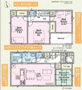 ~全居室南向きの間取り~
・各居室が南向きなので穏やかな陽の入る陽当り良好な仕様。
・明るい空間でくつろぎのお時間をお過ごしいただけます。
(1号棟)